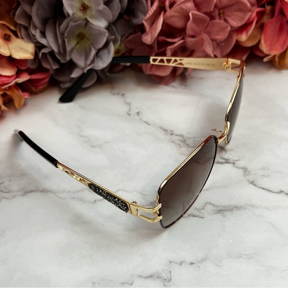 KINGSEVEN Oversized Retro Brown Gradient Crystal Gold Polarized Sunglasses - Picture 8 of 16